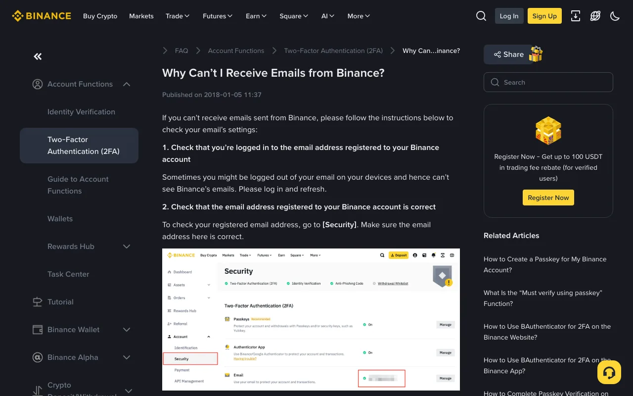 Binance verification code not arriving? Check email, SMS and authenticator separately