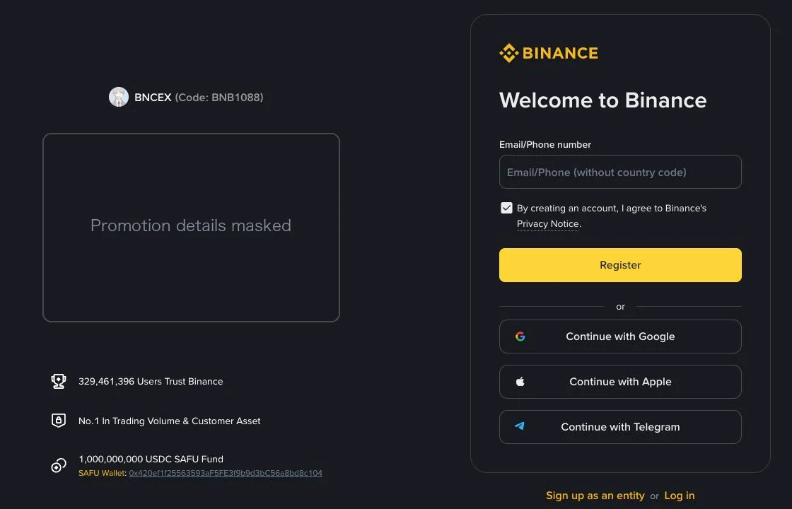 Binance referral ID and invitation code: where to enter BNB1088